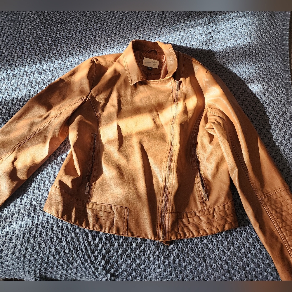 Faux Leather Bomber Moto Jacket Brown